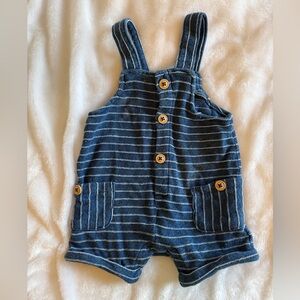 Cat & Jack Navy Striped Knit Overall Shorts with Woodlike Buttons